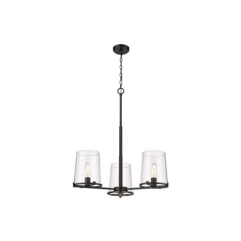 Matte Black Steel 3-Light Chandelier with Clear Glass Shades