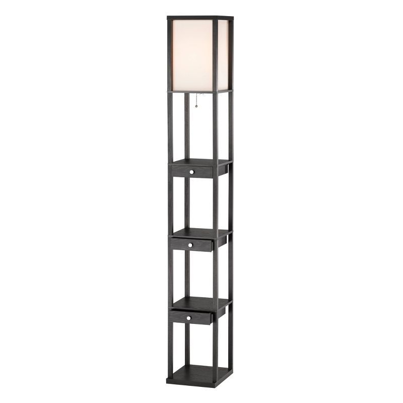 Murray Black MDF 3-Drawer Shelf Lamp with Off-White Cotton Shade