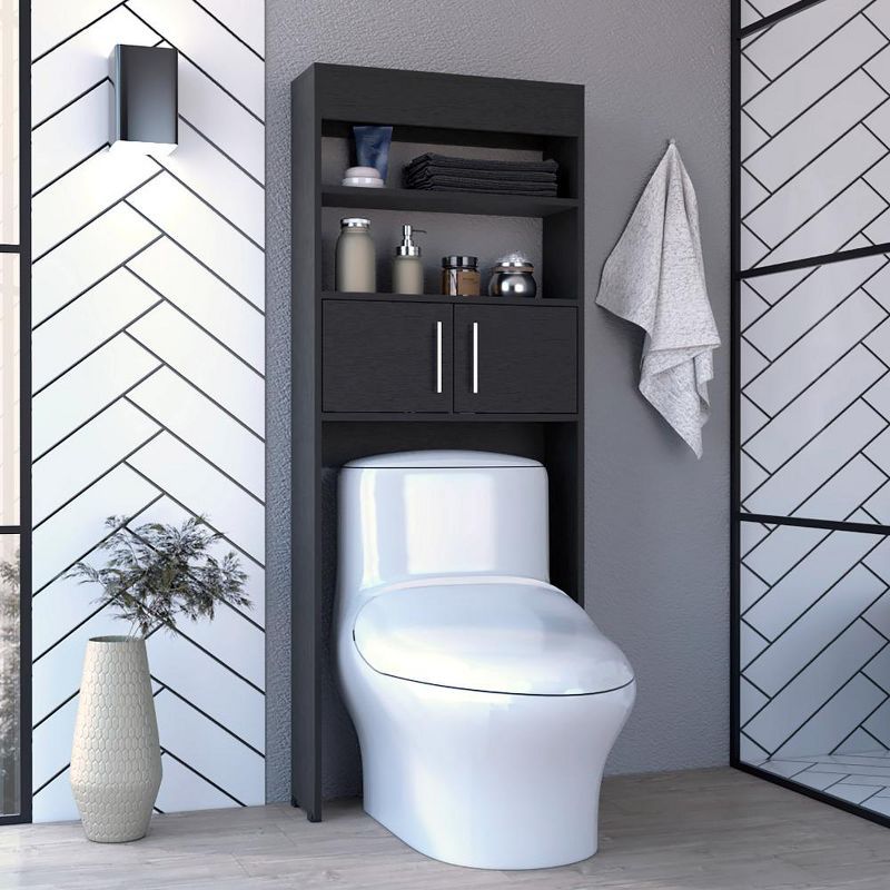 63'' Black Particle Board Over-The-Toilet Cabinet with Double Doors