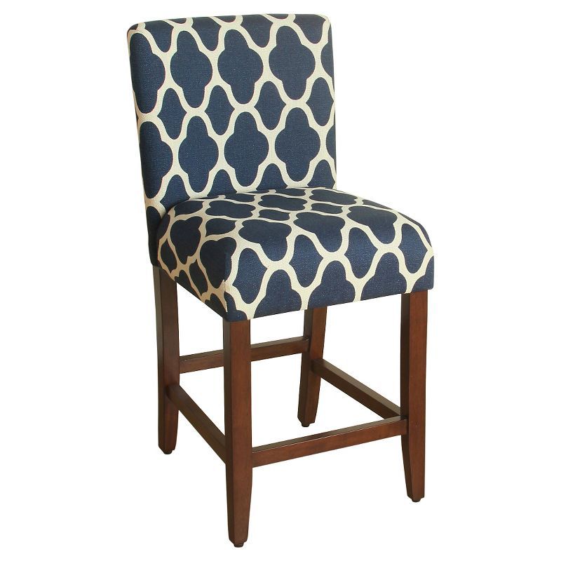 Navy Upholstered Wood Counter Height Barstool, 24"