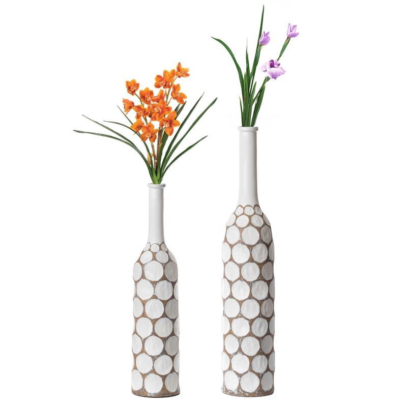 Modern White Carved Divot 39'' Plastic Floor Vase