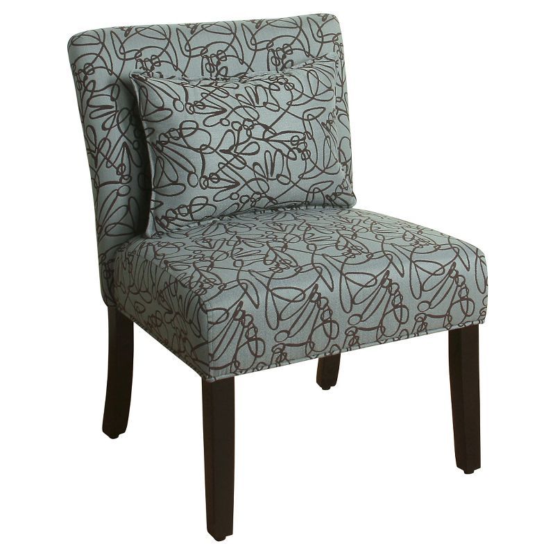 Blue Graphite Wood Accent Chair with Pillow