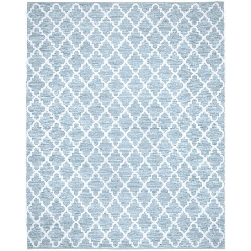 Casual Coastal Light Blue & Ivory Handwoven 9'x12' Wool-Cotton Rug