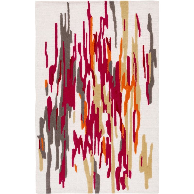 Ivory and Red Abstract Hand-Tufted Wool 8' x 10' Area Rug