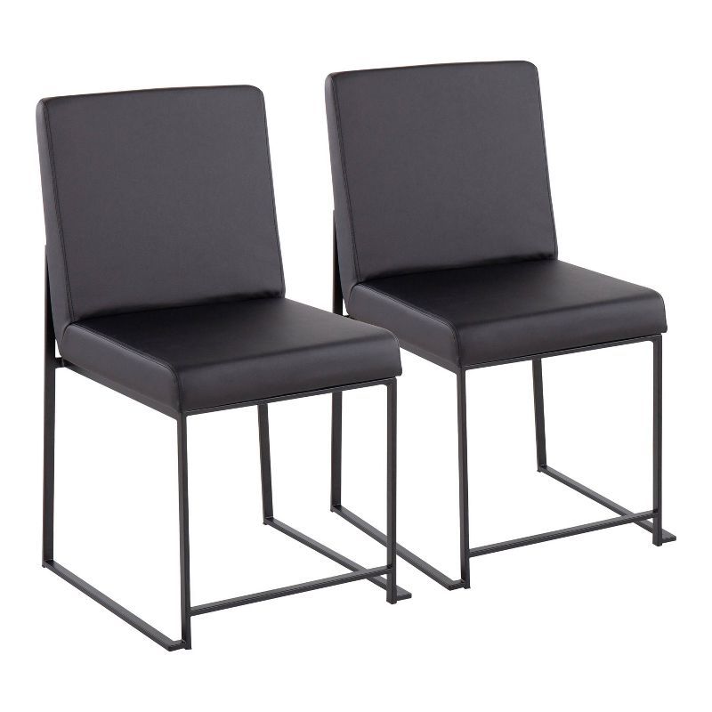 Black Faux Leather High Back Upholstered Dining Chair Set