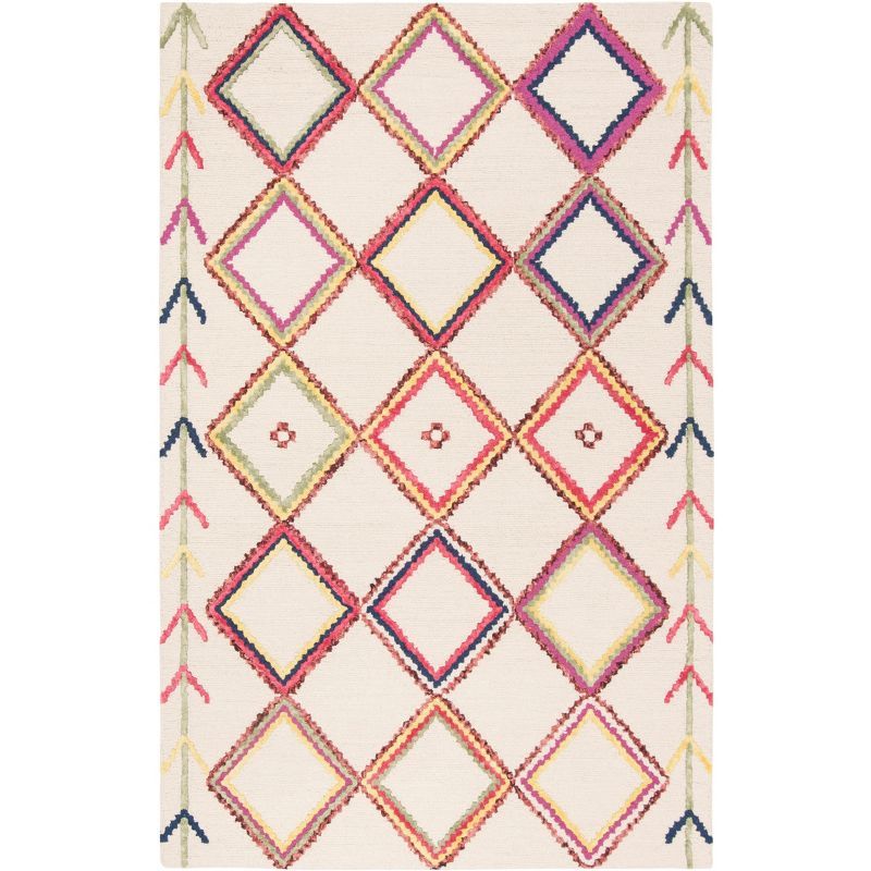 Ivory and Multi Geometric Wool 5' x 8' Area Rug