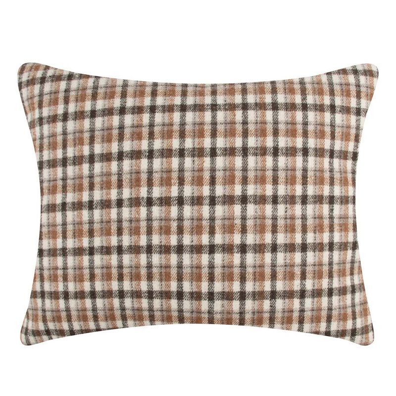 Taupe and Cream Plaid Rectangular Pillow 14x18