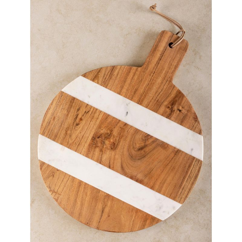 Round Acacia Wood and Marble Charcuterie Board, 23"