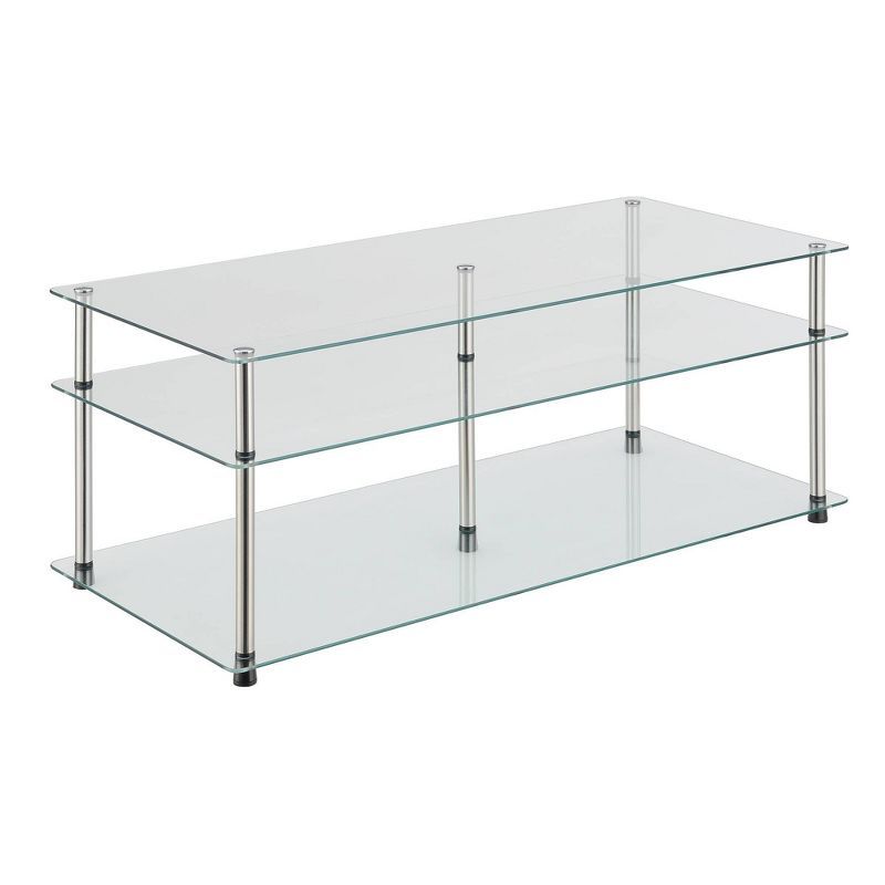 Modern Rectangular Glass 3-Tier Coffee Table with Stainless Steel Poles