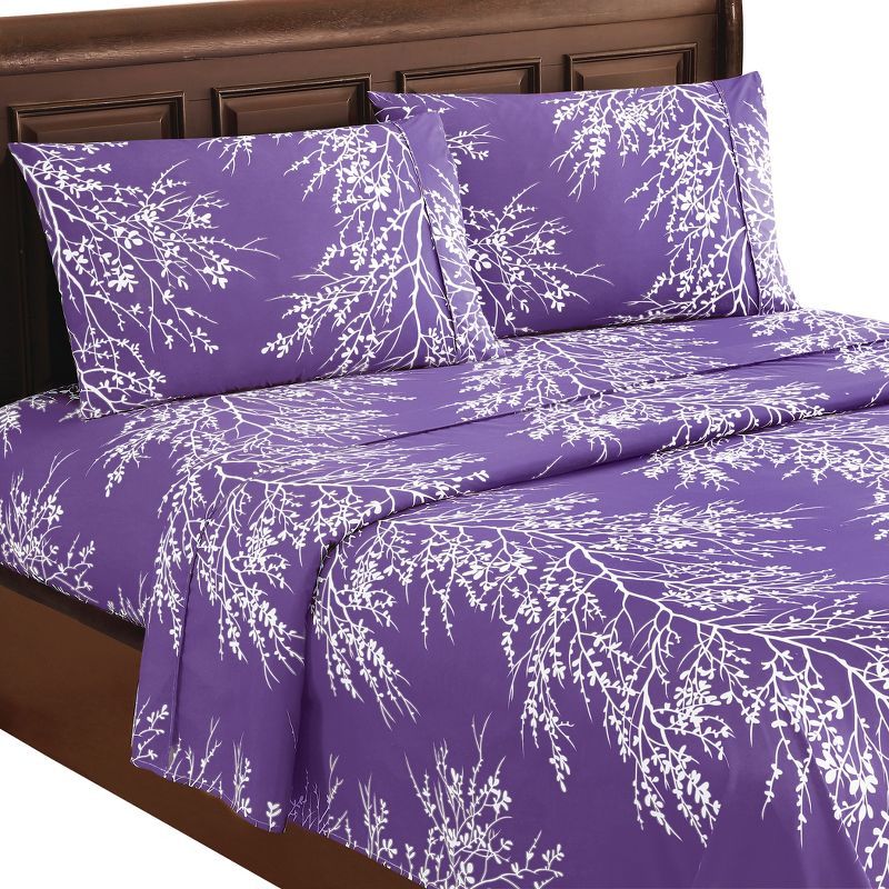 Purple Floral Twin Microfiber Polyester Sheet Set