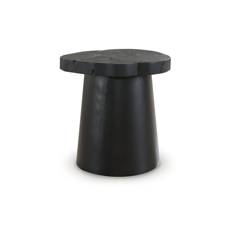 Black Round Wood and Metal Contemporary End Table