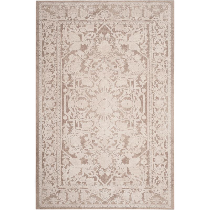 Elegant Beige Floral 4' x 6' Cotton Blend Easy-Care Area Rug