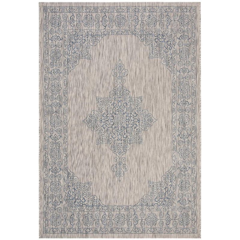 Cleora Grey/Navy Easy-Care Rectangular Indoor/Outdoor Area Rug, 9' x 12'