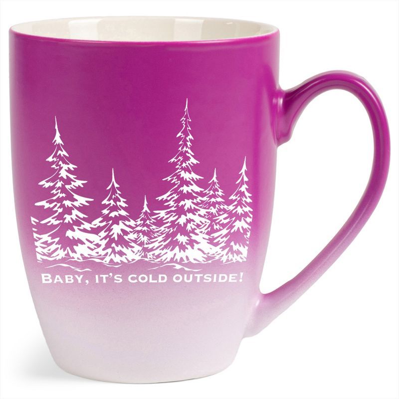 White and Pink Ceramic 12oz Coffee Mug with Engraved Design