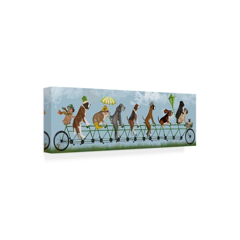 Whimsical Dogs on Tandem Bicycle Canvas Art, 8x24