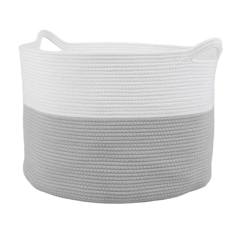 Extra-Large Gray and White Woven Cotton Rope Basket