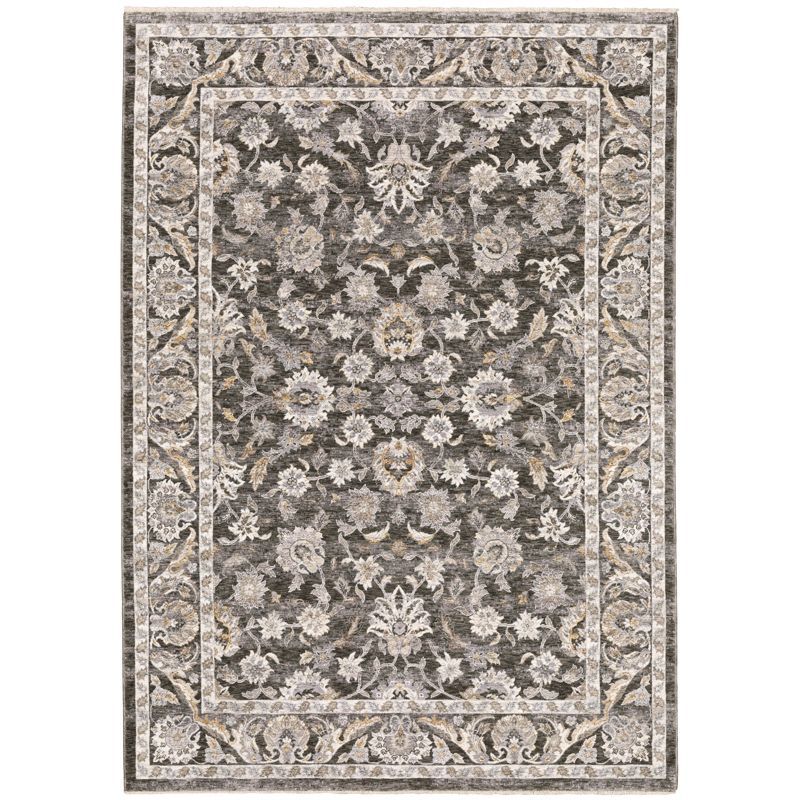 Gray Floral Motif Synthetic Stain-Resistant Area Rug 5'3" x 7'6"