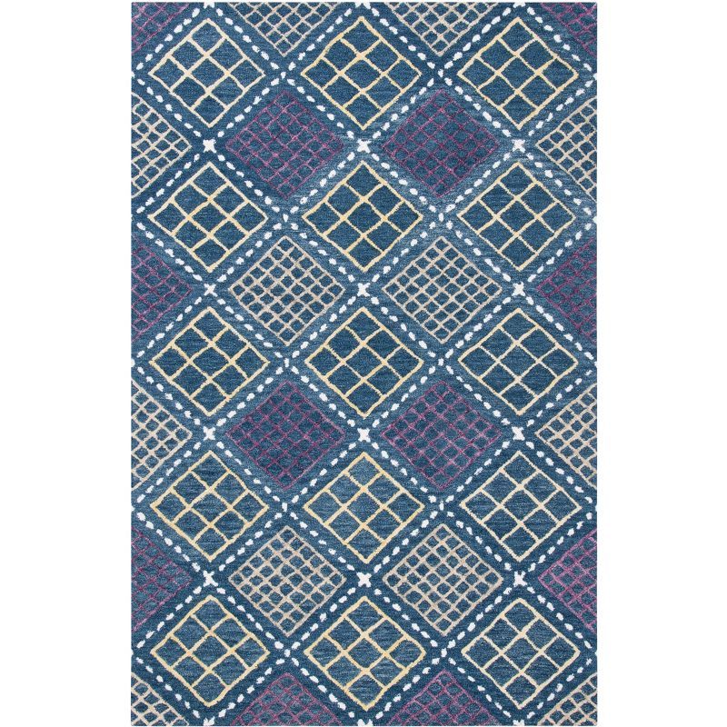 Hand-Tufted Blue Wool Rectangular Area Rug