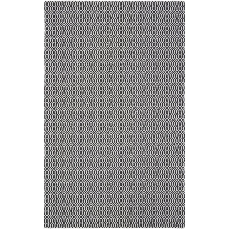 Handmade Gray Wool and Cotton 5' x 7' Rectangular Rug