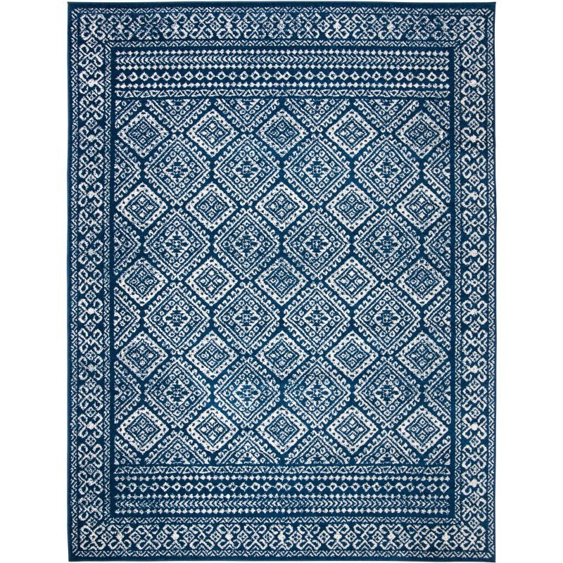 Navy and Ivory Moroccan Boho Distressed Wool Area Rug