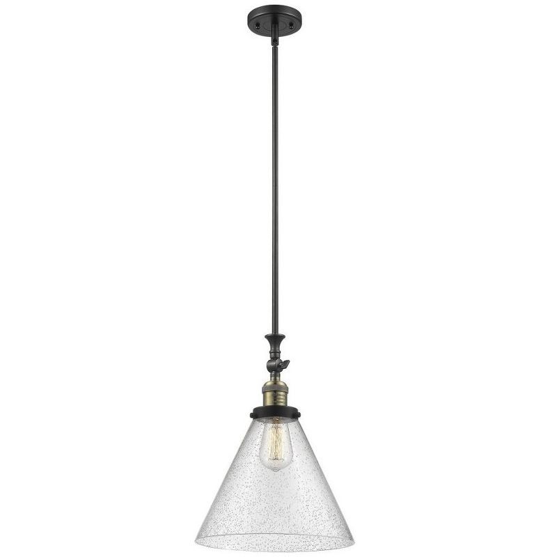 Black Antique Brass Mini Pendant Light with Seeded Glass Shade