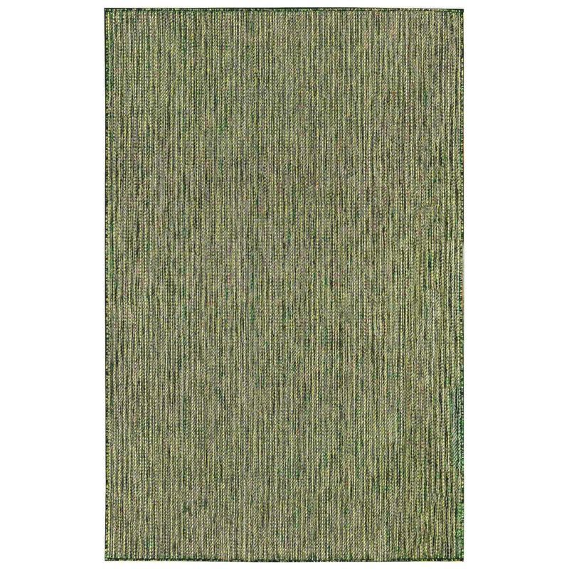 Green Flat Woven Textured Stripe Indoor/Outdoor Rug