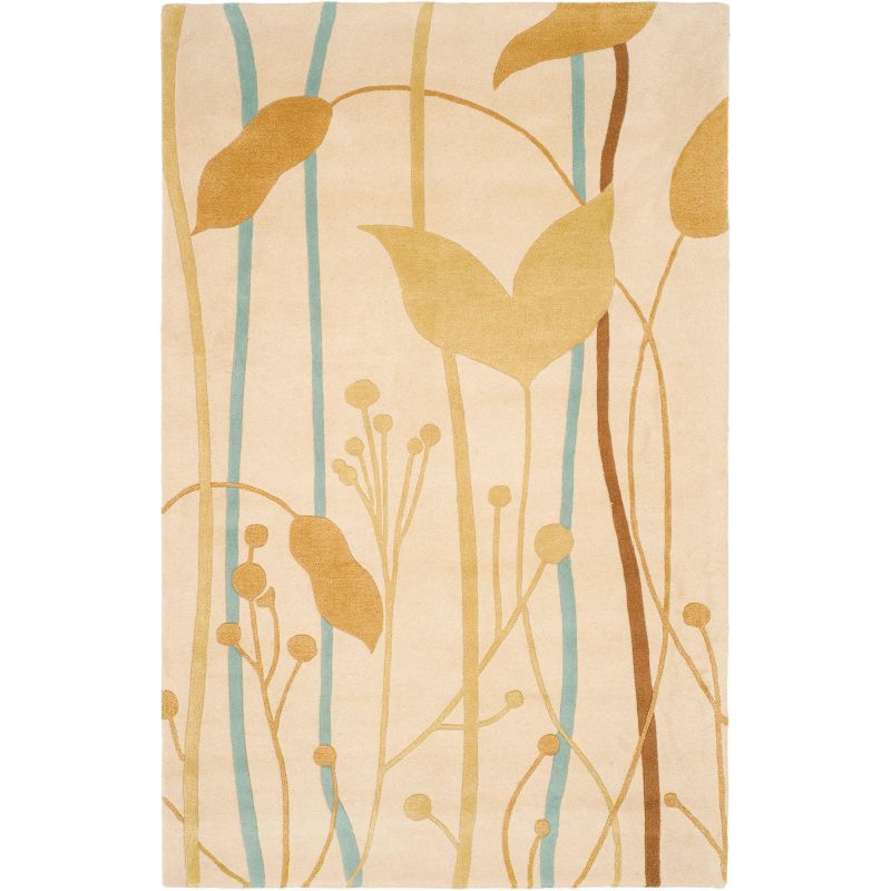 Beige and Multi 5' x 8' Handmade Wool and Viscose Area Rug