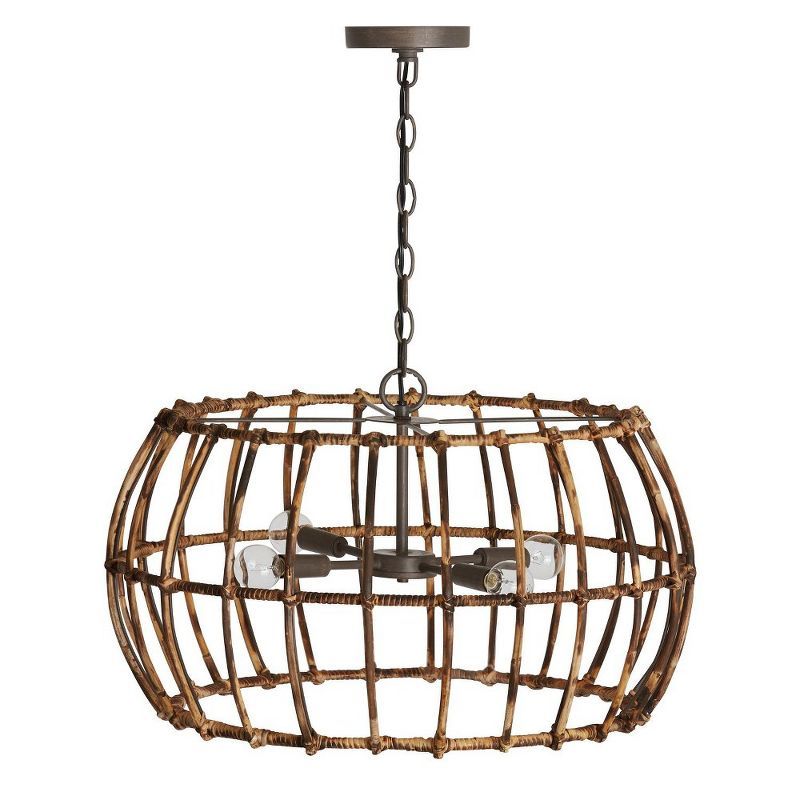 Blazed Rattan and Nordic Grey 4-Light Drum Pendant