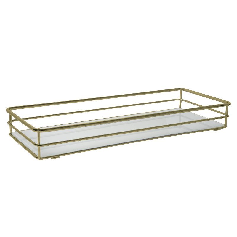 Satin Gold Rectangular Mirrored Glass Vanity Tray