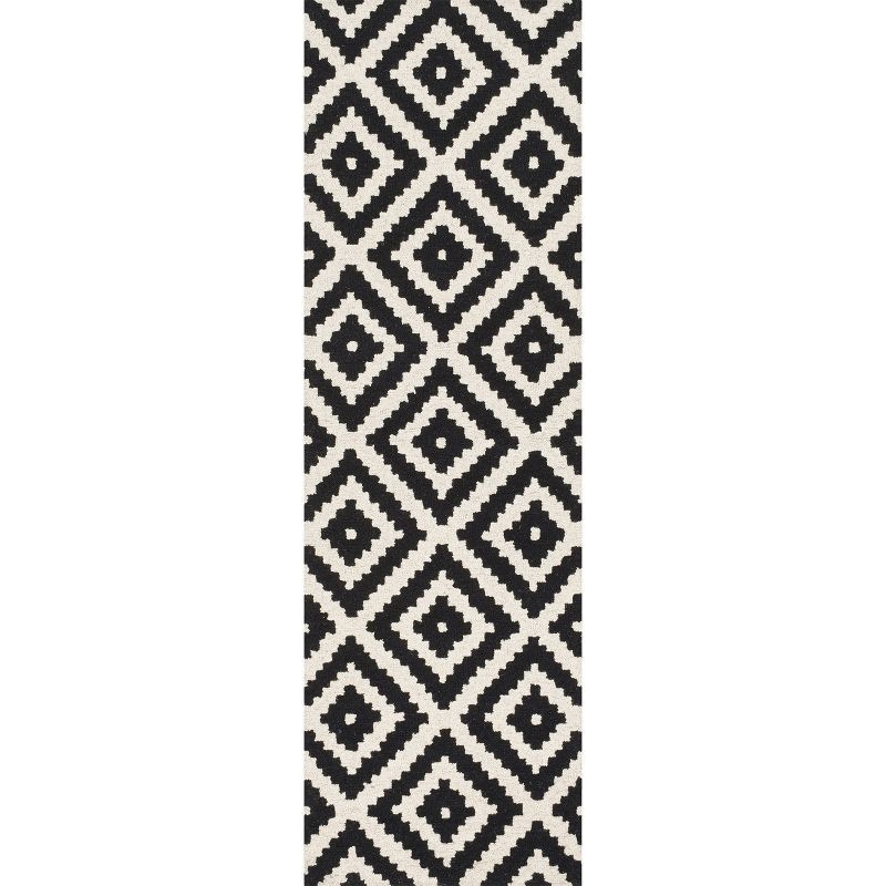 Scandinavian Diamond Handmade Wool Runner Rug in Black