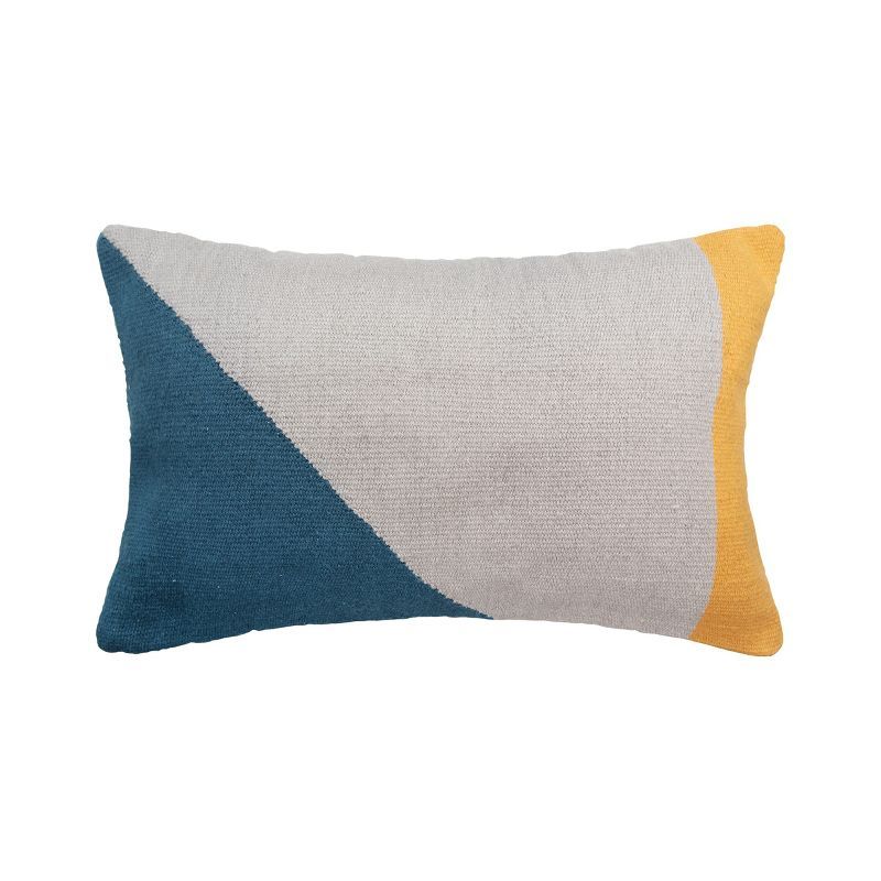 Rory Blue Sand and Gold Geometric 18"x15" Hand-Woven Throw Pillow