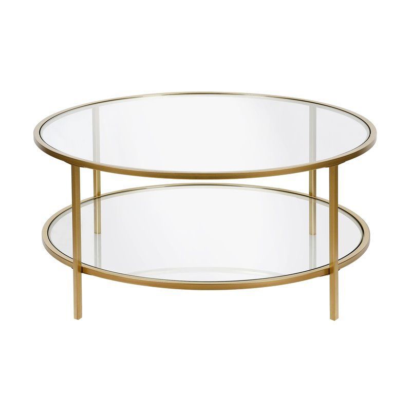 Brass Round Glass Top Coffee Table with Graduated Legs