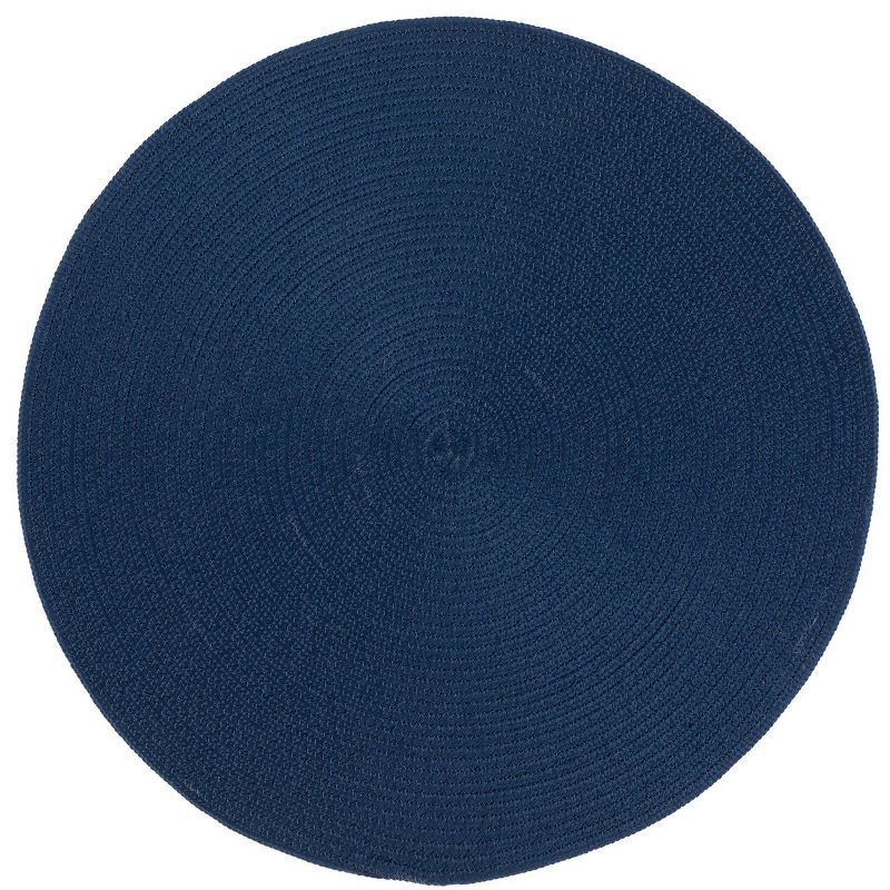 Navy Round Handwoven Braided Synthetic Area Rug