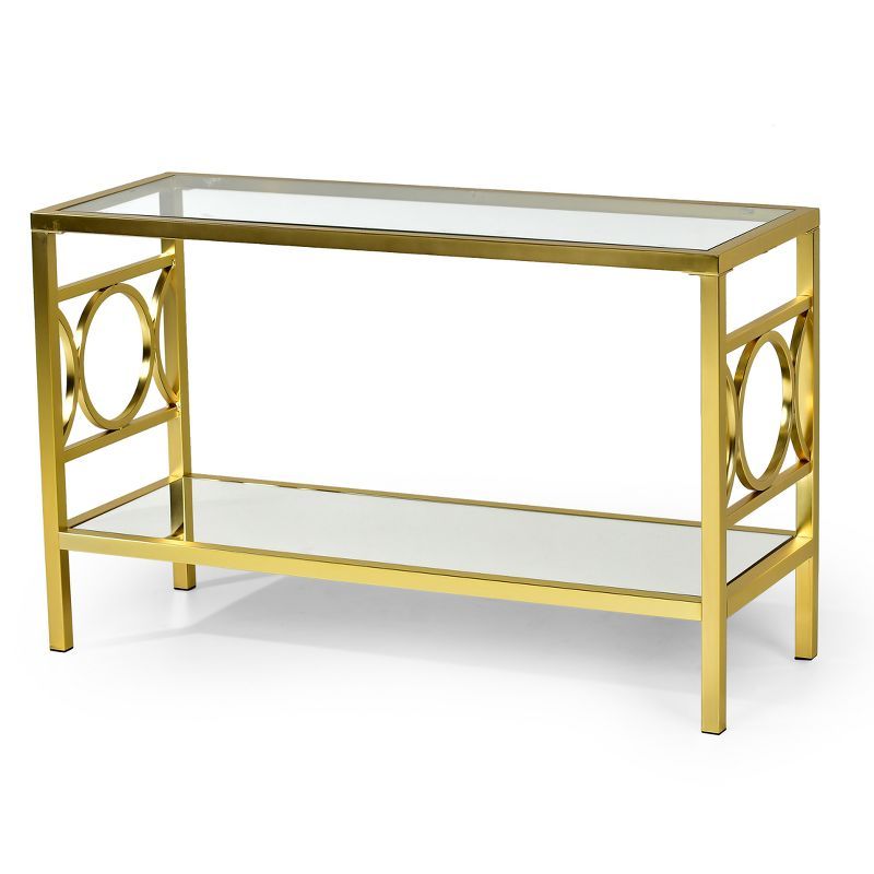 Aurelia Gold Chrome & Glass Sofa Table with Mirrored Shelf