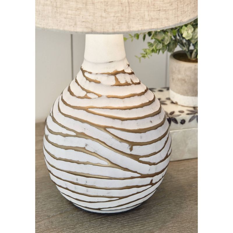 Aleela White and Gold Textured Metal Table Lamp with Drum Shade