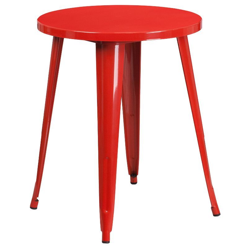 29" Retro-Modern Red Metal Round Indoor-Outdoor Dining Table