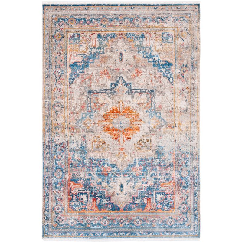 Elegant Vintage Blue Rectangular Easy-Care Synthetic Rug