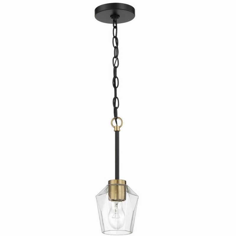 Flat Black and Satin Brass Mini Pendant Light with Clear Glass Shade