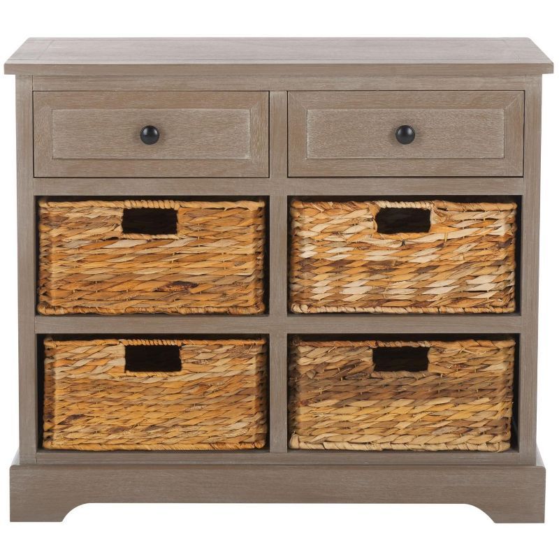 Herman 30" Beige Pine Storage Unit with Wicker Baskets