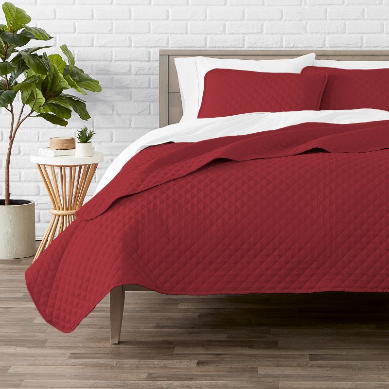 Red Twin Diamond Stitched Microfiber Quilt Set