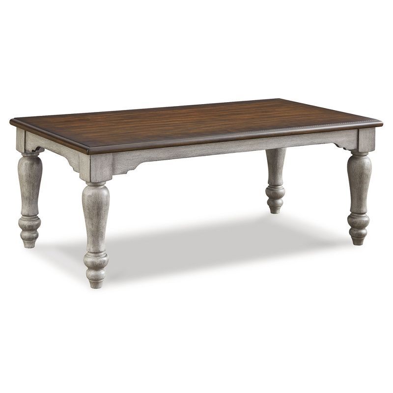 Antique Gray and Walnut Rectangular Coffee Table with Storage