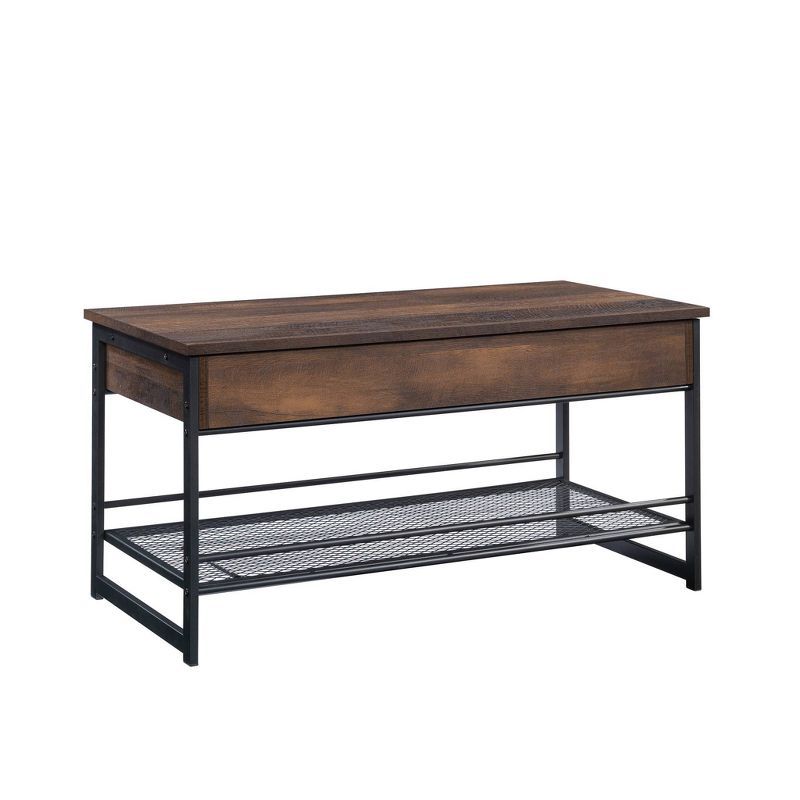 Medium Oak and Metal Lift-Top Coffee Table with Storage