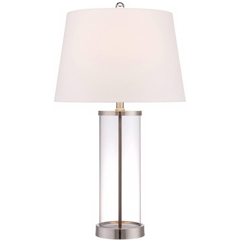 26.25" Clear Glass Cylinder Table Lamp with White Drum Shade