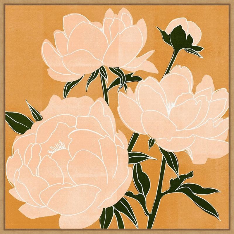 22" x 22" Peach and Green Botanical Canvas Print with Float Frame