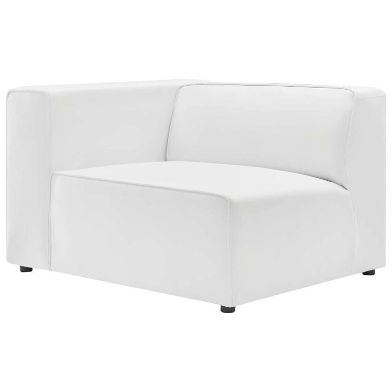 Expansive White Vegan Leather Left-Arm Chair with Elegant Piping