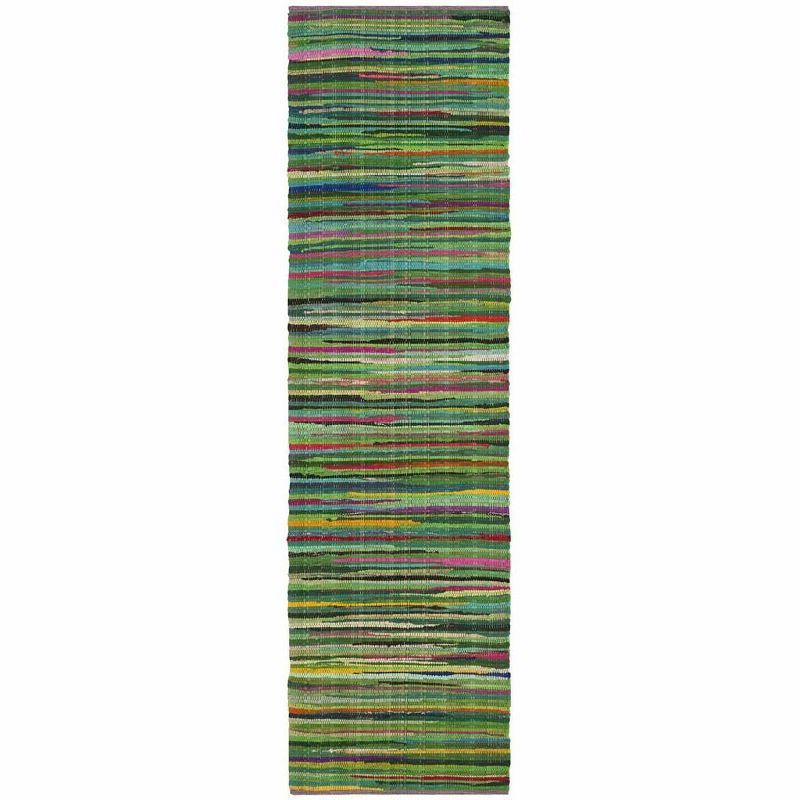 Green and Multicolor Handwoven Cotton Wool Stripe Runner Rug