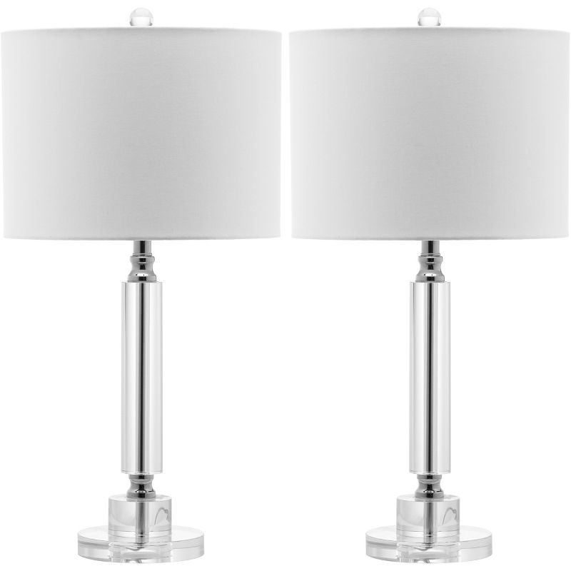 Deco Column Crystal Table Lamp Set with White Drum Shades