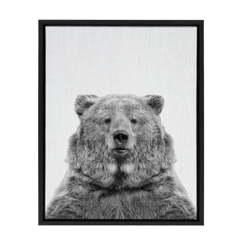 Black and White Bear Portrait Canvas Wall Art for Kids