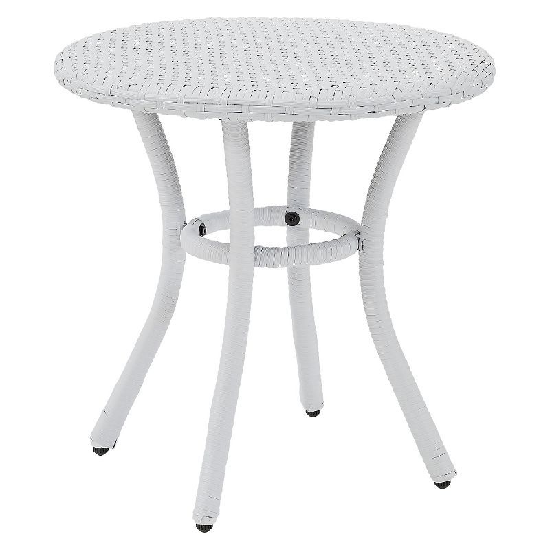 White Outdoor Wicker Round Side Table with Steel Frame