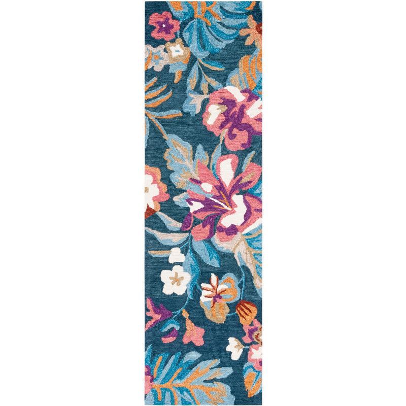 Blue Floral Hand-Tufted Wool Runner Rug